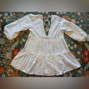 Blue Island Mini Dress Ivory With Gold Metallic Detail Size M Fairy